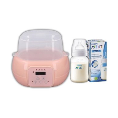 CALENTADOR ESTERILIZADOR DE BIBERONES ROSA + BIBERON 9OZ