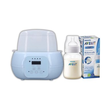 CALENTADOR ESTERILIZADOR DE BIBERONES AZUL + BIBERON 9OZ