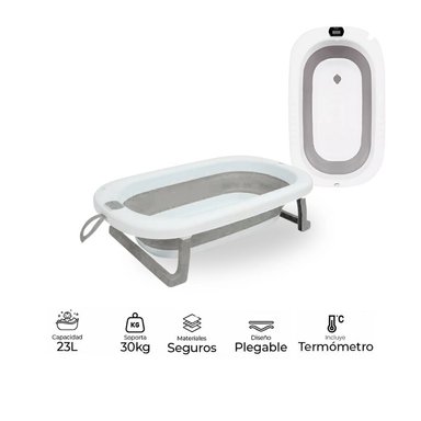 BAÑERA TINA PLEGABLE CON TERMÓMETRO GRIS