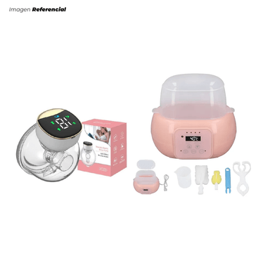 CALENTADOR Y ESTERILIZADOR MULTIFUNCIONAL DE BIBERONES ROSADO + EXTRACTORA MANOS LIBRES