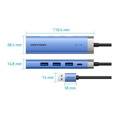 ADAPTADOR VENTION USB 3.0 ETHERNET LAN + HUB USBX3 - 1000MBPS MACBOOK NYLON - 2