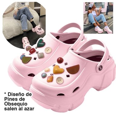 SANDALIAS MUJER KAWAII ESTILO CROCS JELLY PLAYA PANTUFLAS PLATAFORMA ROSA - 2