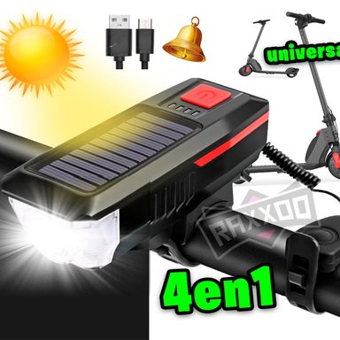 LUZ SOLAR PARA BICICLETA O SCOOTER ELECTRICO TIMBRE BOCINA