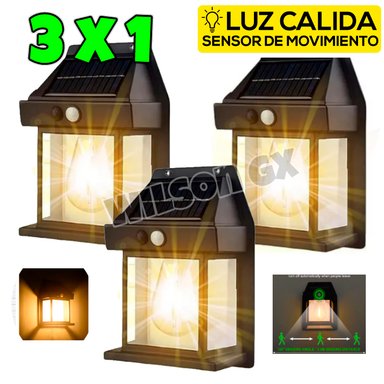 KIT FOCO LUZ SOLAR 3 SENSOR MOVIMIENTO LÁMPARA EXTERIOR RECARGABLE