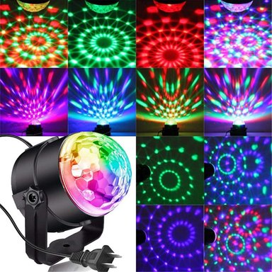 LUZ LED SEISA NEGRO MINI PROYECTOR LUCES RITMICAS RGB BOLA PSICODELICA DISCOTECA