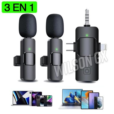 MICRÓFONO INALÁMBRICO K35 GEN SOLAPERO 3 EN 1 PARA IPHONE TIPO C JACK CAMARA