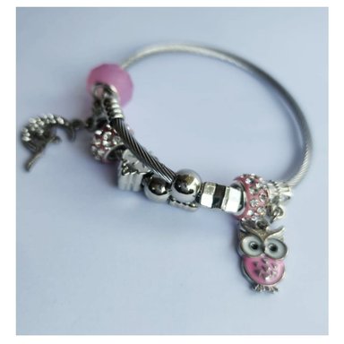 PULSERA PINK BUHO TIPO PANDORA PLATEADO ACERO - 3
