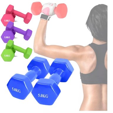 PAR DE MANCUERNAS VINILO PLASTIFICADO PESAS 5KG 5 KG FIT