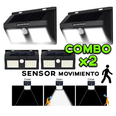 COMBO LUZ FOCO LAMPARA LED SOLAR DOBLE PANEL REFLECTOR CON SENSOR
