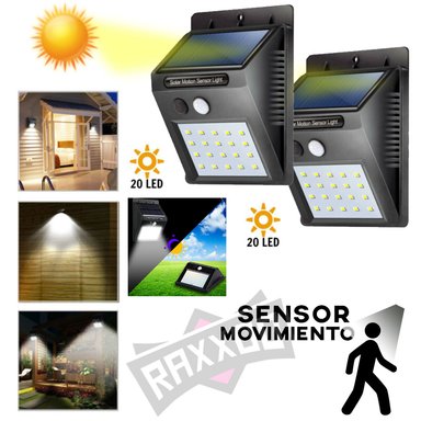 KIT 2 FOCO LAMPARA LED LUZ SOLAR CON SENSOR MOVIMIENTO 20 LED REFLECT