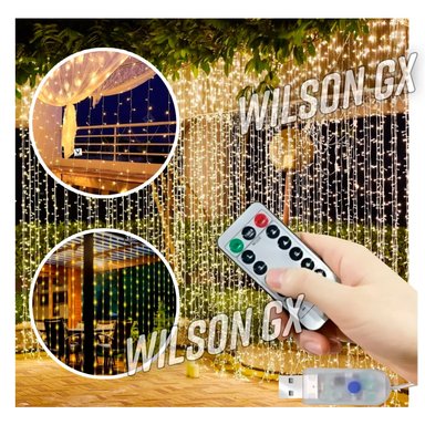 LUCES LED CORTINA 3 X 3M CON CONTROL REMOTO TIRA LUZ PARED