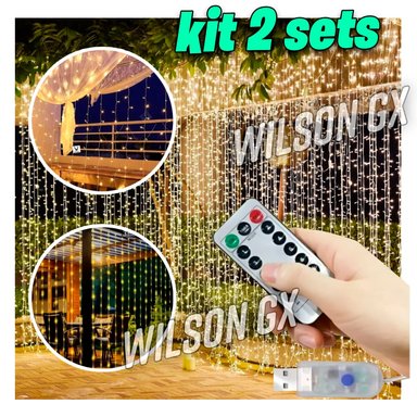 LUCES LED CORTINA 3 X 3M CON CONTROL REMOTO TIRA LUZ PARED