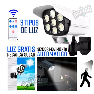 LÁMPARA SOLAR FOCO CON SENSOR DE MOVIMIENTO FORMA CAMARA SEGURIDAD