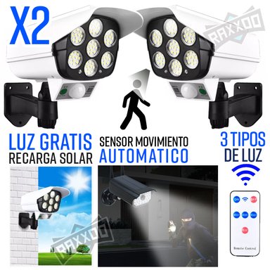 COMBO LÁMPARA SOLAR FOCO  SENSOR DE MOVIMIENTO FORMA CAMARA SEGURIDAD