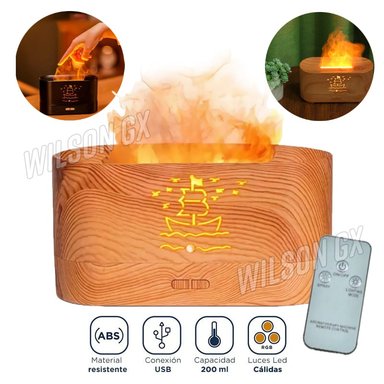 DIFUSOR AROMATERAPIA HUMIDIFICADOR EFECTO LLAMA FUEGO FOGATA LED