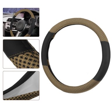 FUNDA TIMÓN AUTO UNIVERSAL FORRO PROTECTOR MALLA ANTIDESLIZANTE MARRON