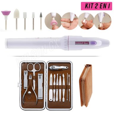 KIT PULIDOR DE UÑAS RECARGABLE + SET MANICURE Y PEDICURE 12 PIEZAS