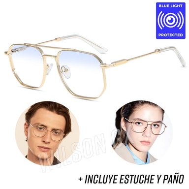 LENTES PREMIUM MODELO CLÁSICO CON FILTRO AZUL PARA COMPUTADORA DORADO