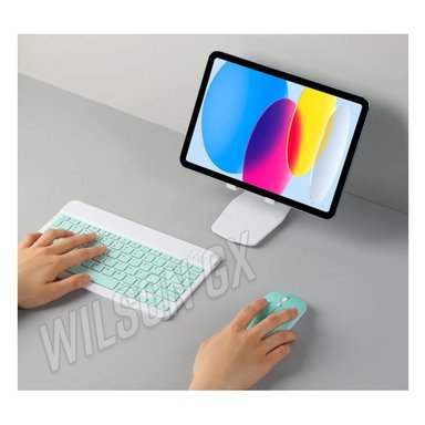 KIT TECLADO Y MOUSE BLUETOOTH RECARGABLE PC TABLET IPAD TURQUESA - 2