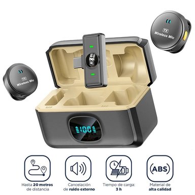 MICRÓFONO INALÁMBRICO USB-C CON CARGADOR Y ANC 40 HORAS 2 TX + 1 RX