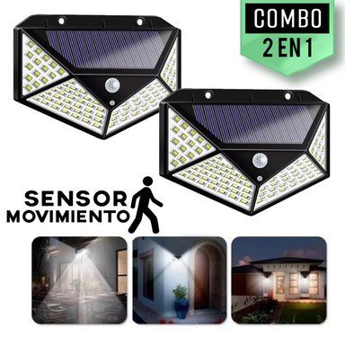 COMBO LAMPARA SOLAR CON SENSOR DE OSCURIDAD Y MOVIMIENTO LUZ 100 LEDS