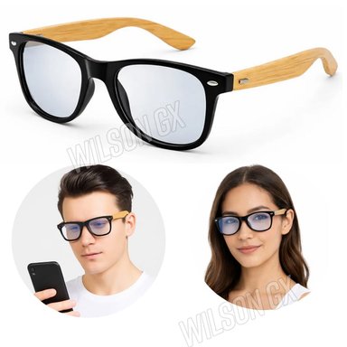 LENTES BLUE LIGHT ANTIRREFLEJO MARCO NEGRO PATILLAS DE MADERA UNISEX - 1