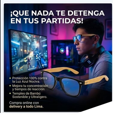 LENTES BLUE LIGHT ANTIRREFLEJO MARCO NEGRO PATILLAS DE MADERA UNISEX - 3