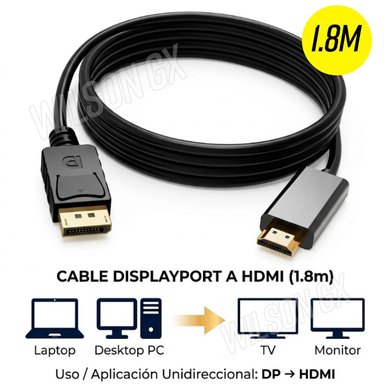 CABLE DISPLAYPORT A HDMI 4K ULTRA HD 4KX2K SEÑAL ESTABLE ALTA DEFINICIÓN - 1