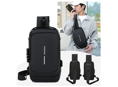 MOCHILA MORRAL RIÑONERA WEIXIER X306 NEGRO MATE CRUZADO JUVENIL ANTIRROBO CON USB IMPERMEABLE