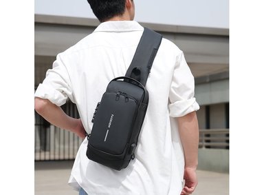 MOCHILA MORRAL RIÑONERA WEIXIER X306 NEGRO MATE CRUZADO JUVENIL ANTIRROBO CON USB IMPERMEABLE - 2