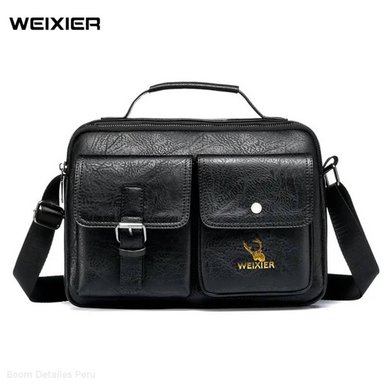 BANDOLERA HOMBRE CUERO PU MORRAL CASUAL IMPERMEABLE WEIXIER MARRÓN NEGRO