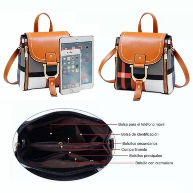 CARTERA MOCHILA BG001 MARRÓN BANDOLERA MUJER DE CUERO PU - 3