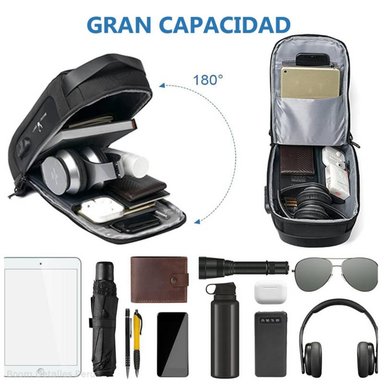 PECHERA 9530 NEGRO MORRAL HOMBRE ANTIRROBO IMPERMEABLE CON USB Y CLAVE BANDOLERA - 2
