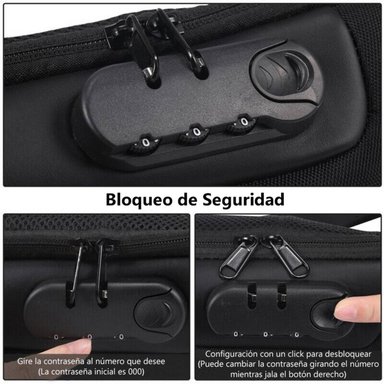 PECHERA 9530 NEGRO MORRAL HOMBRE ANTIRROBO IMPERMEABLE CON USB Y CLAVE BANDOLERA - 6