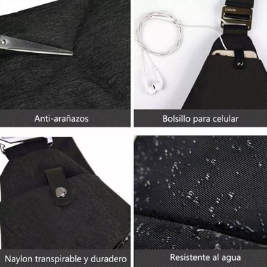 MOCHILA 9018 NEGRO ANTIRROBO HOMBRE PECHERA OCULTA DELGADA MORRAL TÁCTICO - 4
