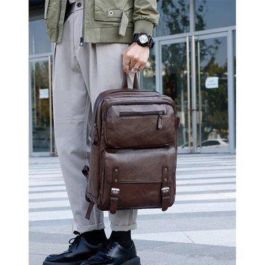 MOCHILA DE CUERO PU PARA HOMBRE CON PORTA LAPTOP MODA MARRÓN OSCURO - 5
