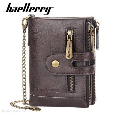 BILLETERA HOMBRE BAELLERRY CUERO PU CON DOBLE MONEDERO RFID Y CADENA
