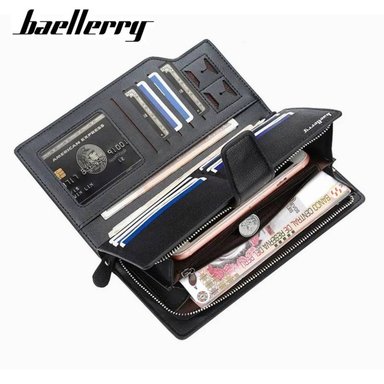 BILLETERA LARGA DE CUERO  PU PARA HOMBRE CON TARJETERO PORTA CELULAR NEGRO