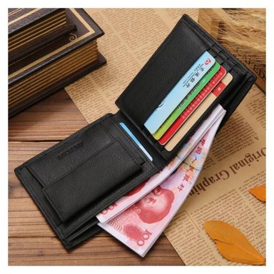 BILLETERA PARA HOMBRE CARTERA DE CUERO PU PARA TARJETA MONEDAS MODA NEGRO - 2