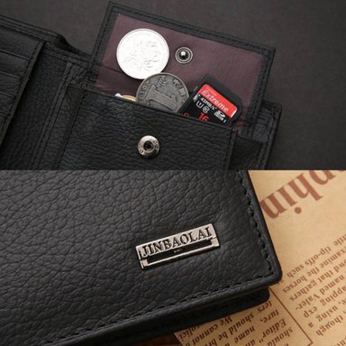BILLETERA PARA HOMBRE CARTERA DE CUERO PU PARA TARJETA MONEDAS MODA NEGRO - 6