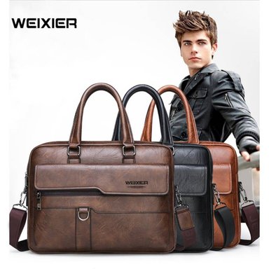 MALETIN DE CUERO  PU PARA HOMBRE BOLSO EJECUTIVO WEIXIER MARRÓN OSCURO