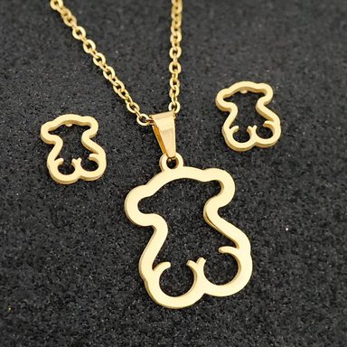 COLLAR OSO ARETES DORADO MUJER REGALO SAN VALENTÍN PAREJA