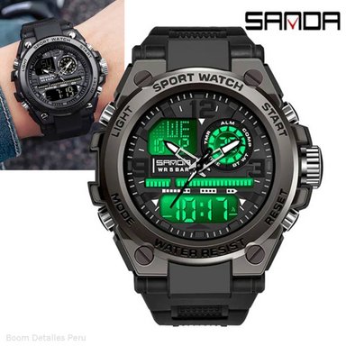 RELOJ SANDA HOMBRE DIGITAL DEPORTIVO 6024 RESISTENTE AL AGUA NEGRO RESINA