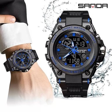 RELOJ SANDA HOMBRE ANÁLOGO DIGITAL DEPORTIVO 739 RESISTENTE AL AGUA AZUL