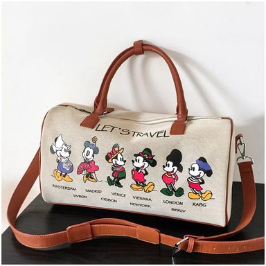 MALETA CAQUI GRANDE MUJER DE VIAJE TELA LIENZO MICKEY MOUSE MINNIE