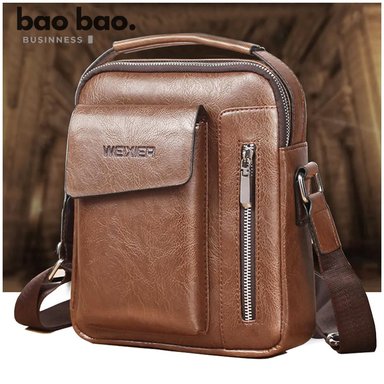 MORRAL PARA HOMBRE CUERO PU BANDOLERA CASUAL IMPERMEABLE MARRÓN