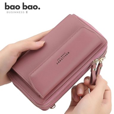 CARTERA PORTACELULAR PARA MUJER MORRAL DE CUERO PU ROSADO