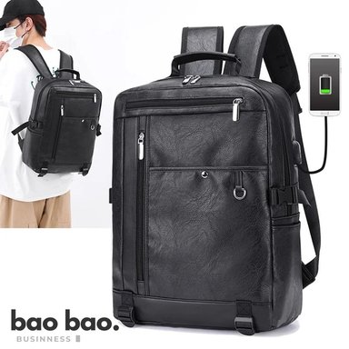 MOCHILA CUERO PU PARA HOMBRE CON PORTA LAPTOP CARGADOR USB MODA HOMBRE
