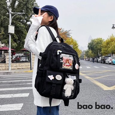 MOCHILA KAWAII COREANA CON ACCESORIOS PINES Y PELUCHE PARA MUJER NIÑAS ESTUDIANTE