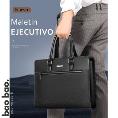 MALETIN EJECUTIVO PARA HOMBRE DE CUERO PU NEGRO MODA HOMBRE TRABAJO